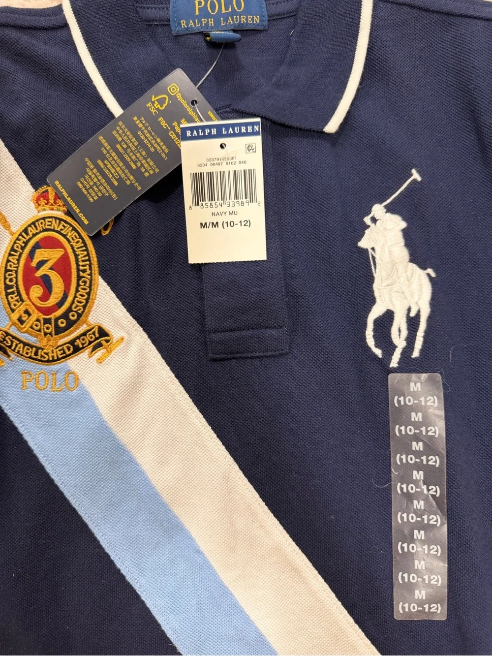 Ralph Lauren Navy Polo with White & Royal Blue Diagonal Stripes